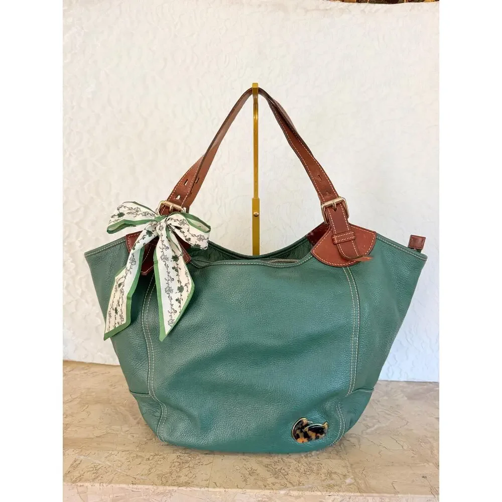 XL Dooney and Bourke Valerie green pebble tote shoulder bag
